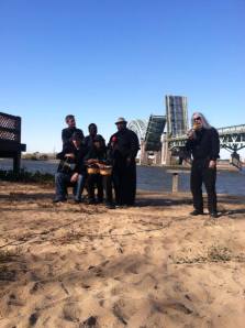 Our producer Bill doing what he loves most:  interviewing bands about their music (pictured here with Riverz Edge Band.)